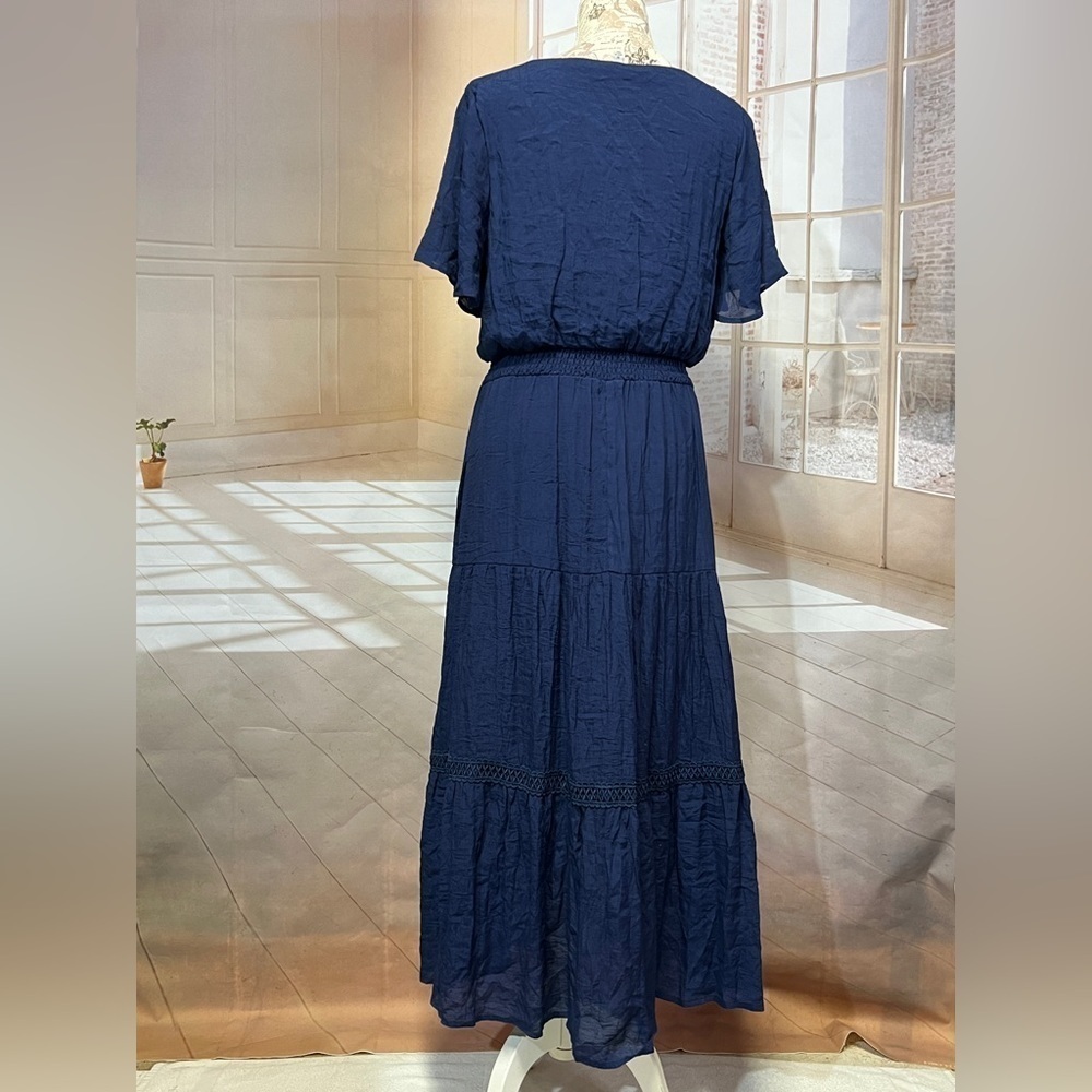 Luxology Dress Women's Medium Blue Maxi Dress Short Sleeve Size M. - Picture 7 of 13